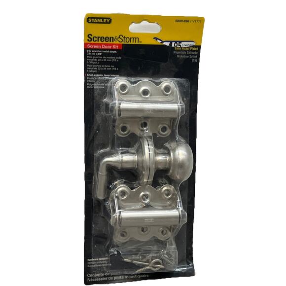 Stanley Hardware Screen Door Installation Kit Satin Nickel Knob Handle. {97}. - Picture 1 of 10